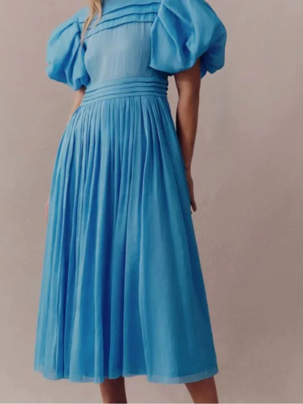 Aje Sky-Blue Puff-Sleeve Midi Dress - Picture 2 of 5